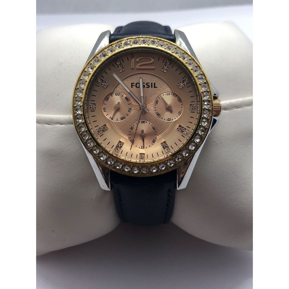 Fossil ES2811 Women's Blue Leather Analog Rose Dial Quartz Genuine Watch ZZ165